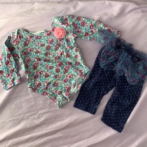 Floral Onesie and Ruffle Pants Set
